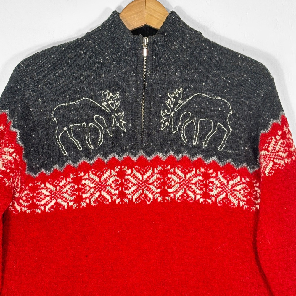 VTG Womens S Nordic Style Wool Blend Moose Reindeer Fair Isle Sweater